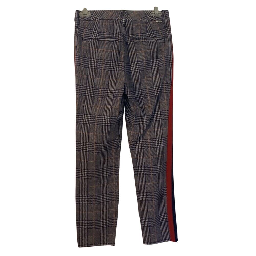 Mother Pant Shaker Prep Fray 24 Ankle Length Plaid Straight Leg Red Blue Stripe
